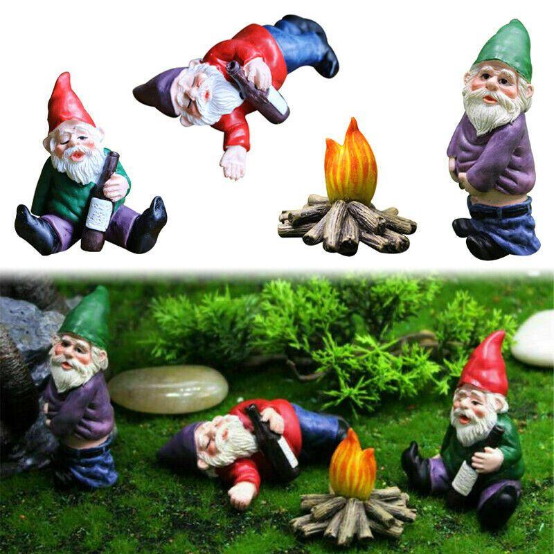 Set Of 4pcs Miniature Naughty Gnome Statues For Whimsical Garden Decor And Fun