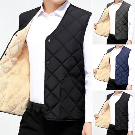 Men Vest Coat V-Neck Sleeveless Single Breasted Solid Color Waistcoat with Pockets Thickened Plush Lining Vest Jacket