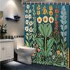 1 шт. Винтажная ботаническая шторка для душа - Пышные зеленые растения с ярко-желтыми, красными и синими цветами на глубоком бирюзовом фоне, 70x70 дюймов полиэстер