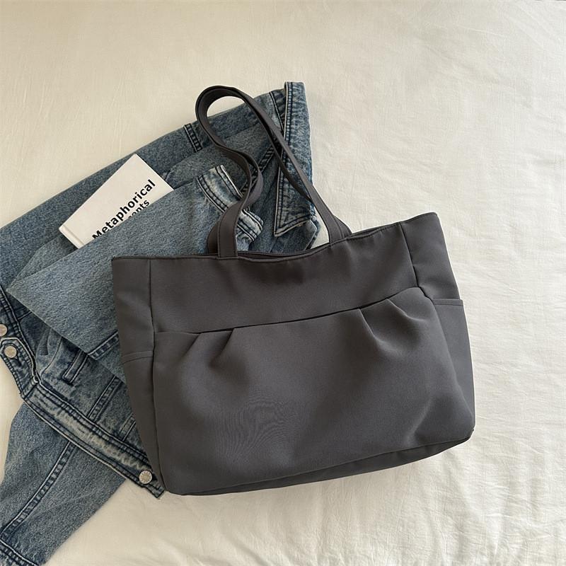 2024 Fashionable Large Capacity Canvas Tote Bag Stylish Commuter Shoulder Bag In White Gray Black Khaki Colors
