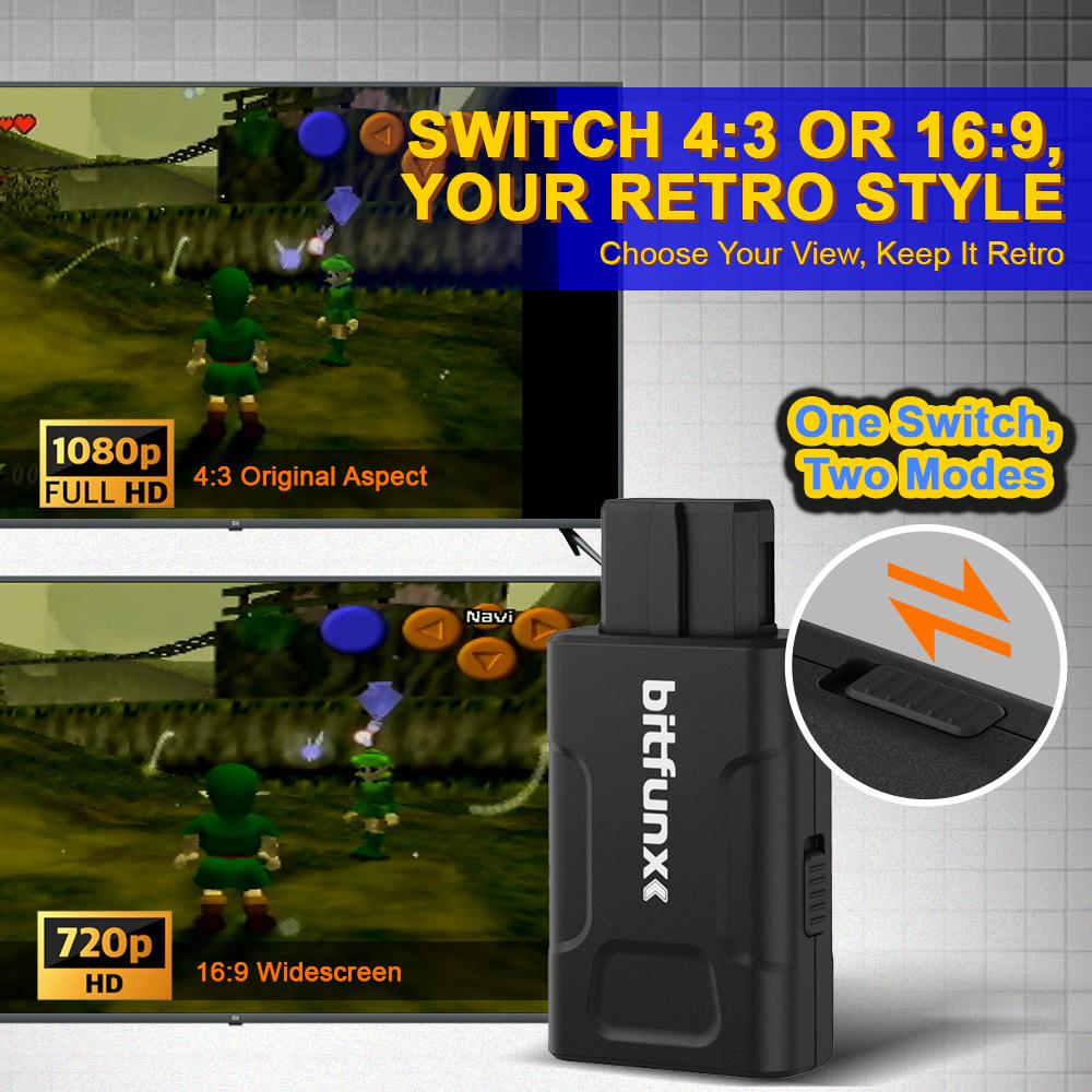 HDMI-адаптер для N64 - Поддерживает 16:9/4:3-позиционный мини-конвертер HD 720P/1080P с авто-S-Video и композитным входом