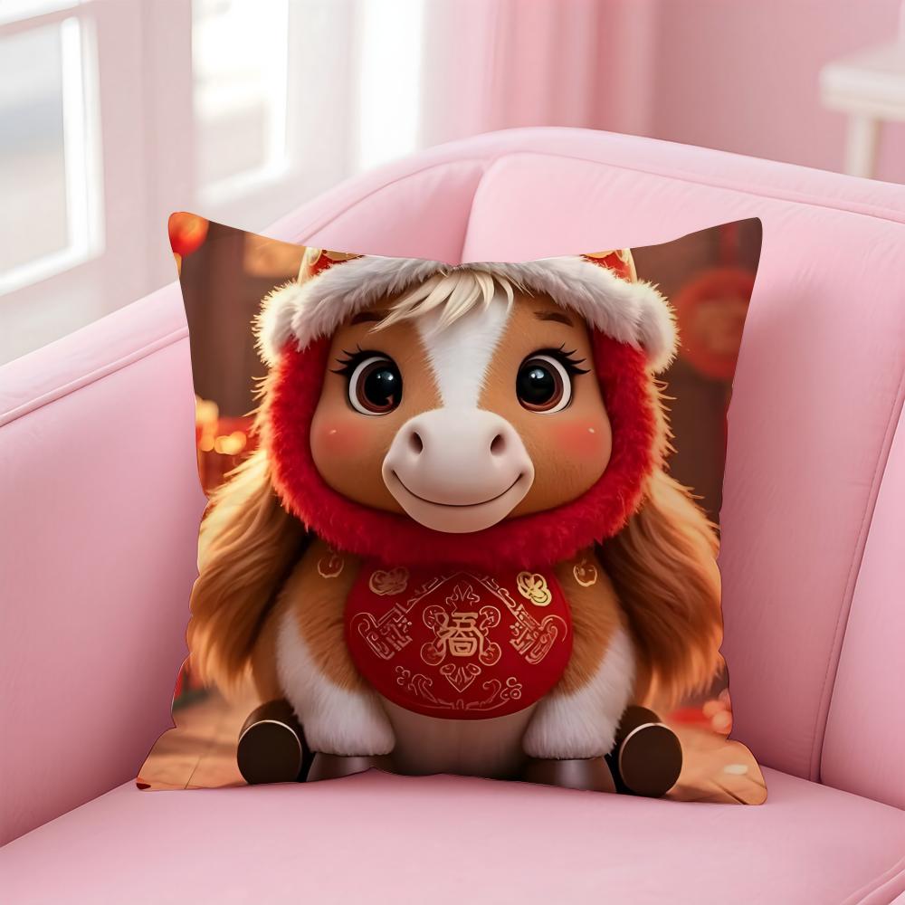 Auspicious Lucky mascot for the Year of the Horse Cushion Cover Pillow Case Soft Skin Friendly Fabric Comfort Concealed Zipper
