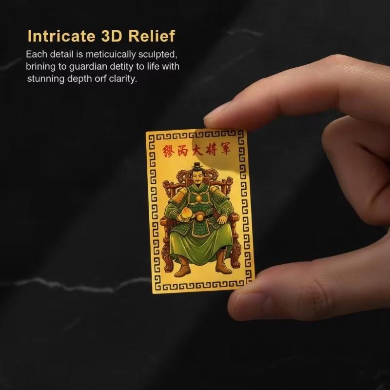 Gold Metal 2027 Tai Sui General Miao Bing Card Clear Pattern Unique Lucky Feng Shui Talisman for Desktop Decor Good Luck