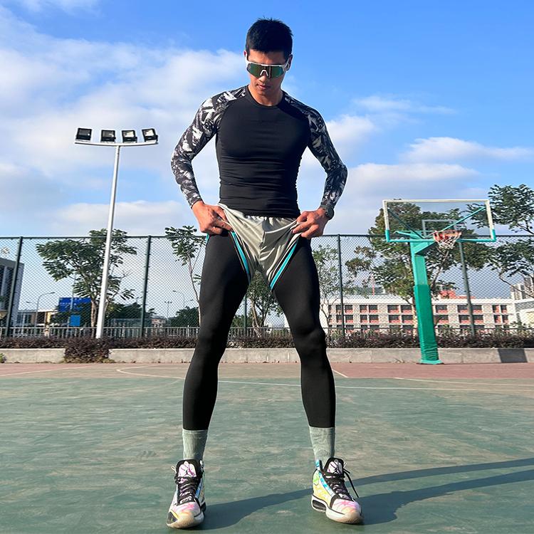 RIGORER Solid Color Logo Print Running Brushed Fleece Thermal Compression Fitness Leggings Sports Pants Men's Z119411404