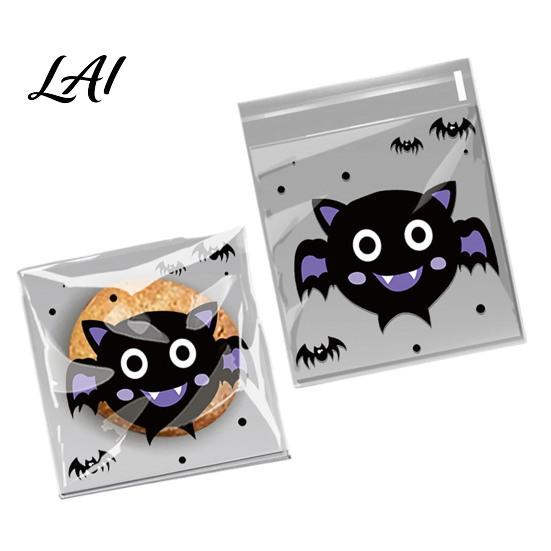 Self Adhesive Treat Bags 100 Pcs Small Halloween Bags Seal Clear Candy Dessert Snack Cookie Trick or Party Favors for Holiday Cute Cartoon Pouches