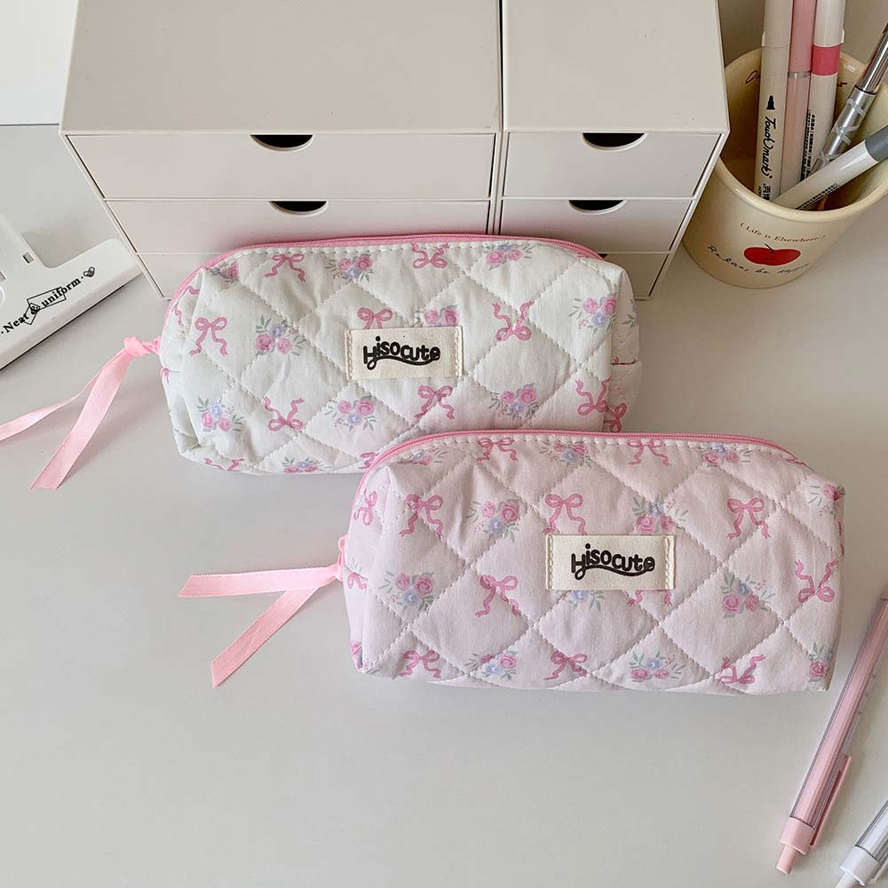Pink/White Bow Stationery Bag Desktop Storage Bow Pencil Pouch Stationery Holder