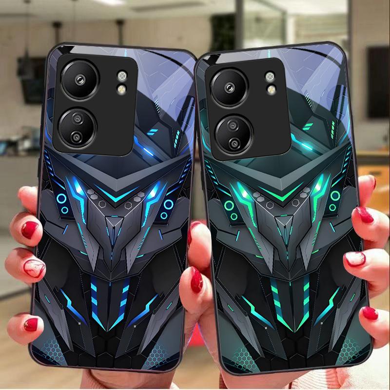 Креативный Мех Для Xiaomi Redmi 13C Note13 12 Pro Plus 5G Note 9 13T Pro POCO X6 F5 F6 Черный Чехол Из Закаленного Стекла