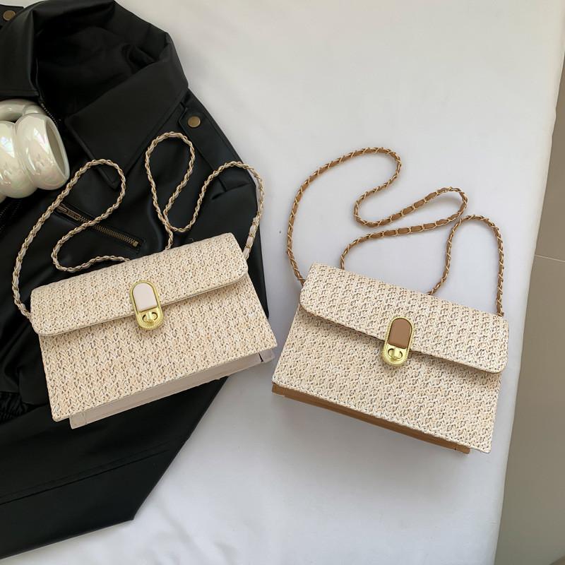 Korean Style Knitted Bamboo Bag With Chic Details And Polyester Lining