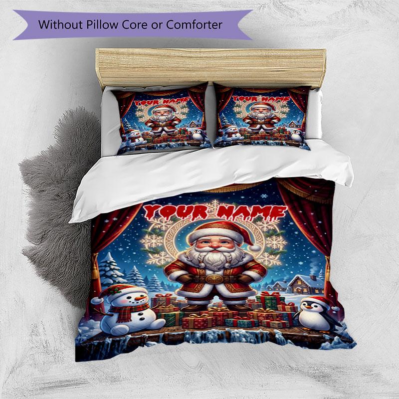 3PC Custom Name Christmas Magic Scene Bedding Set Duvet Cover Closure Includes 1 Duvet Cover & 2 Pillowcases for Bedroom