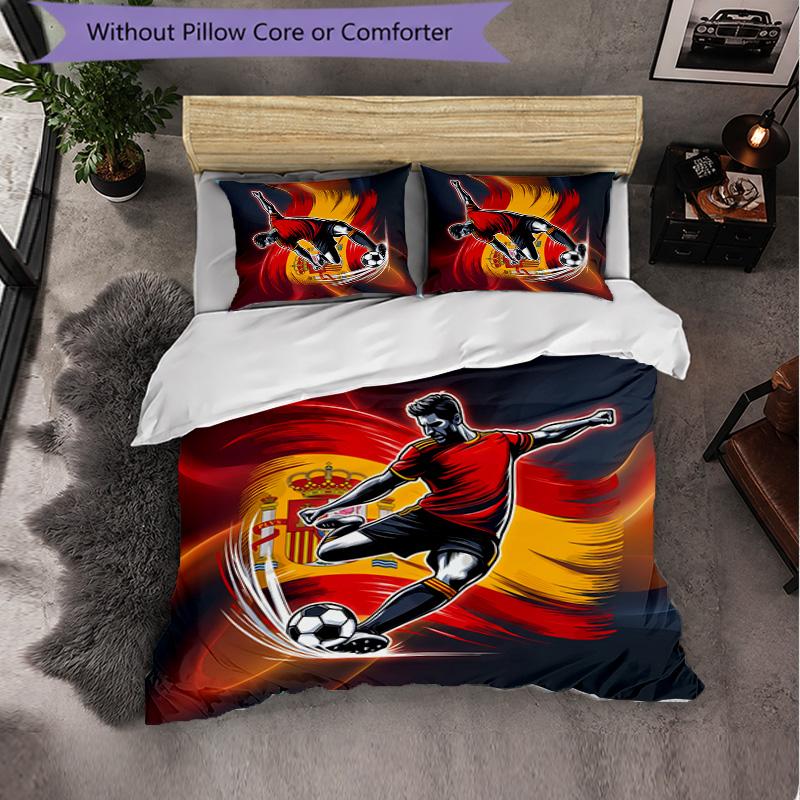 Spain football Pattern 3 Pieces Bedding Set Soft Microfiber Duvet Cover with Pillow Cases for Bedroom