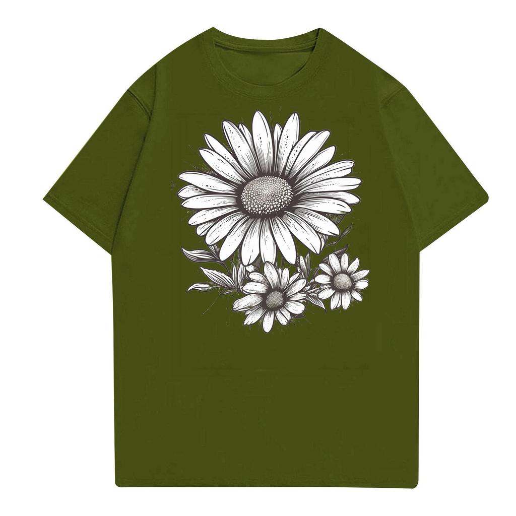 Женская повседневная футболка с круглым вырезом и цветочным принтом, короткий рукав