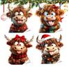 4pcs Christmas Window Decals Cute Highland Cow Static Transparent Glass Stickers Electrostatic Adhesion Glass Door Holiday Decal
