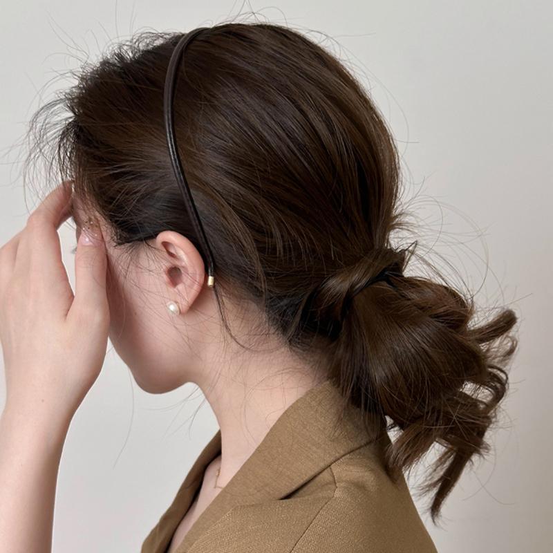 Новый однотонный обруч для волос, элегантный головной убор, женские аксессуары для волос, кожаная повязка на голову для женщин