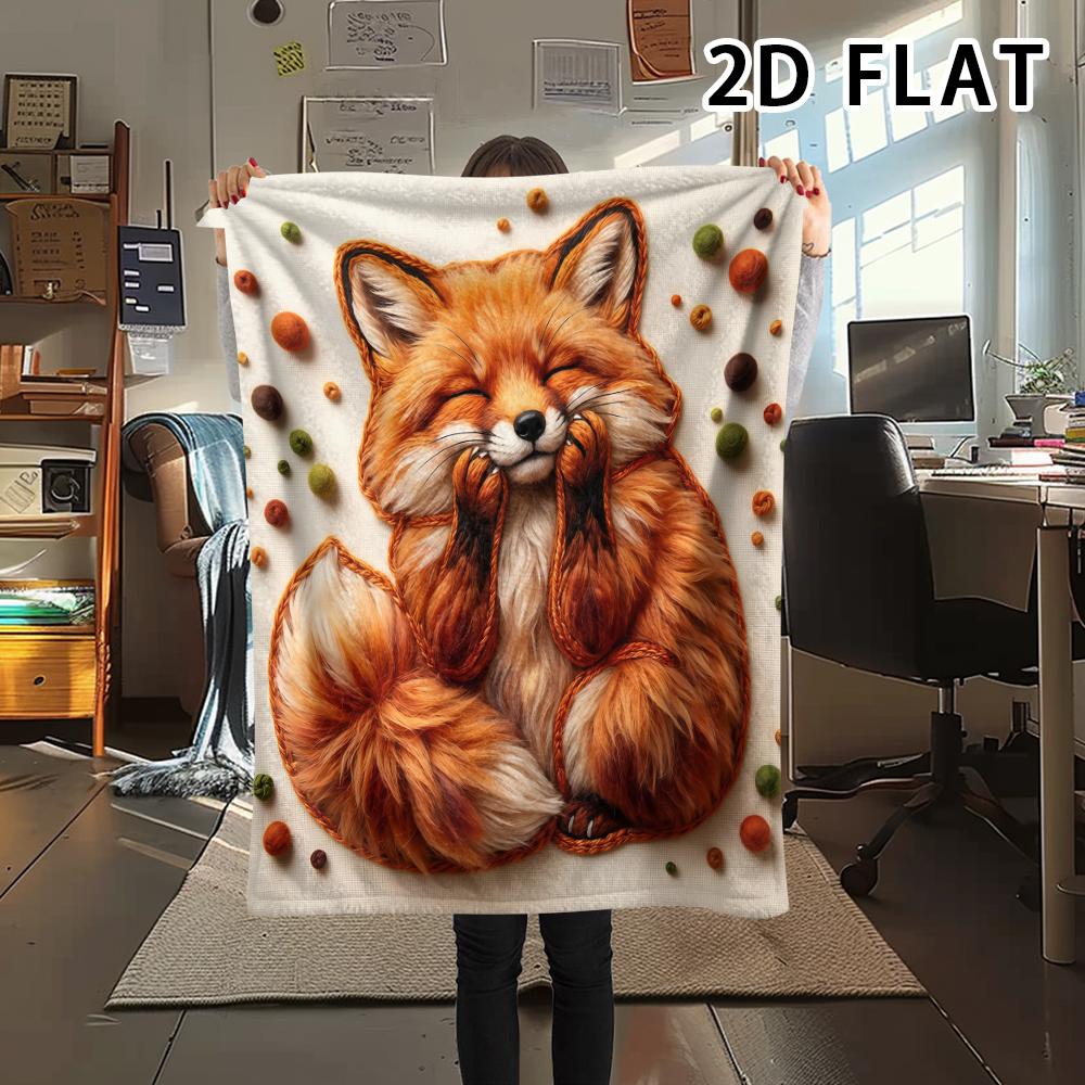 1Pc 2D FLAT Soft Fox Family Print Flannel Blanket,High quality Comfortable for All Seasons,Home Decor,Warmth and Comfort,Perfect for Christmas Gifts