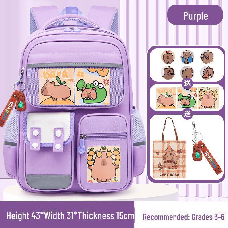 Рюкзак большой вместимости с капибарой для 1-6 классов - Милый и грязеотталкивающий дизайн для мальчиков и девочек