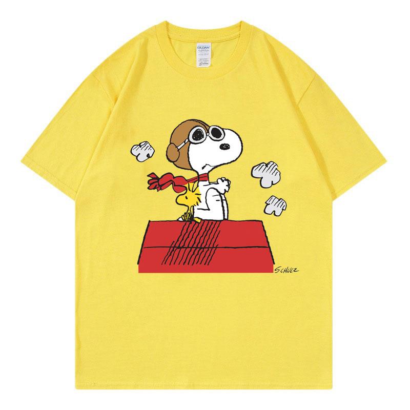 Черная женская футболка Snoopy Летняя с коротким рукавом Хлопок Мужская Женская Футболка Топы Мультяшная Аниме Одежда для пары Топы