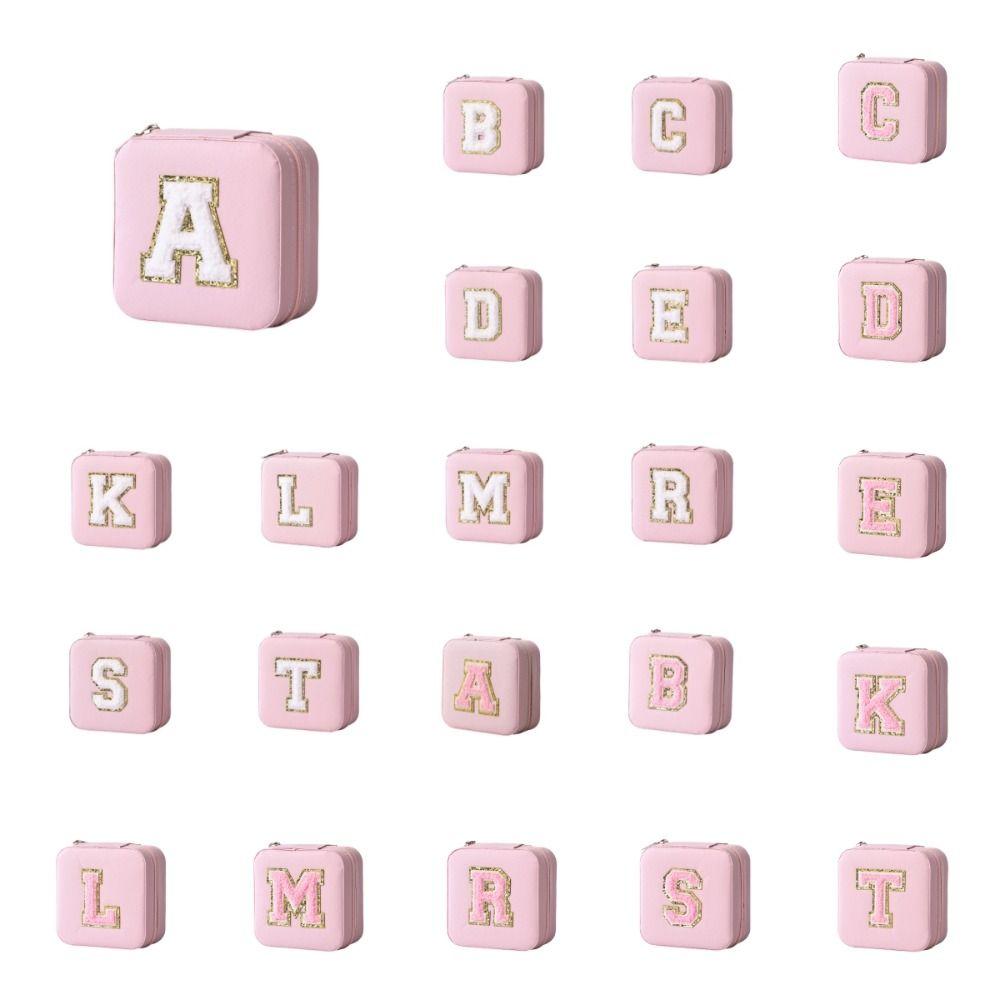 Коробка для хранения колец на молнии с розовыми буквами, портативный держатель для ювелирных изделий, дорожный держатель для ювелирных изделий