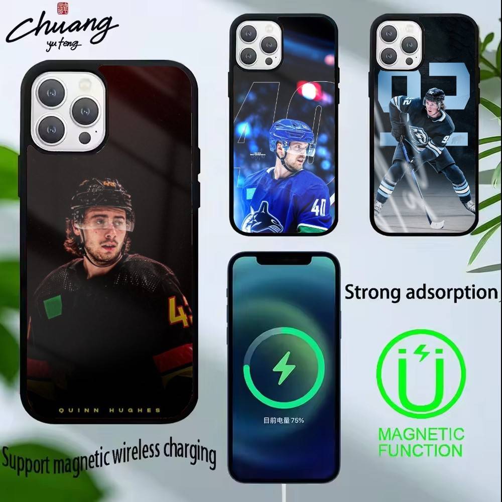 Чехол для телефона с изображением хоккеиста Куинна Хьюза для iPhone 17,16,15,14,13,Pro,Max,Plus, Магнитный для беспроводной зарядки Magsafe