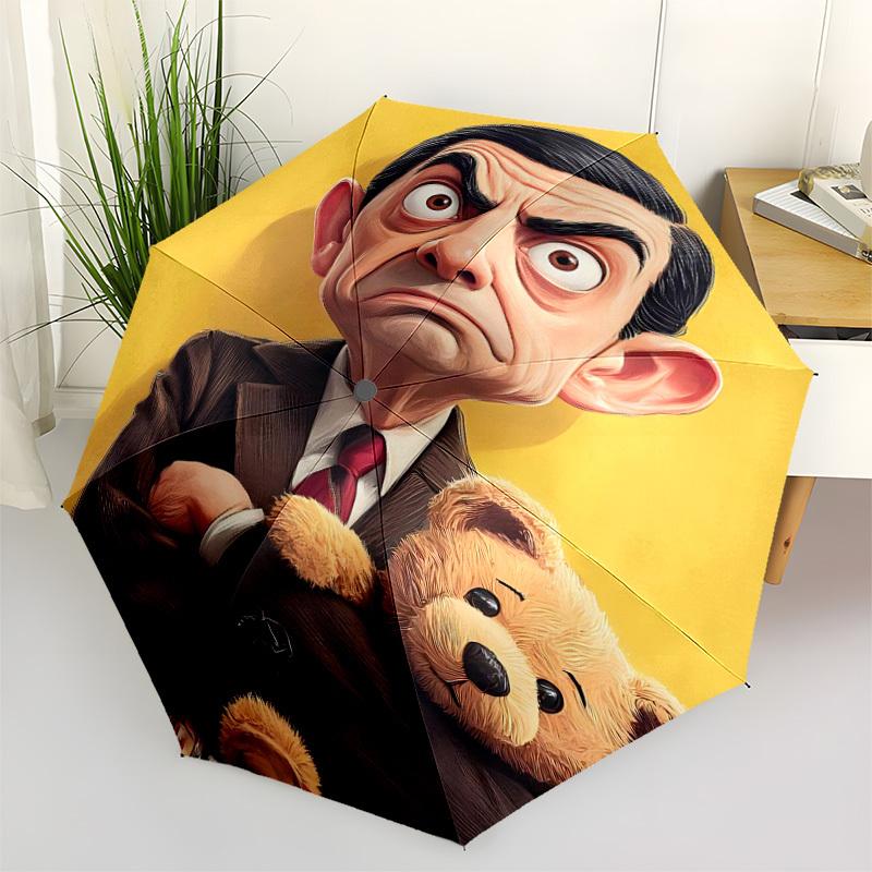 1PC Mr. Bean Automatic Folding Umbrella - Compact 8-Rib Design, Durable Plastic & Iron, Daily Use F010638