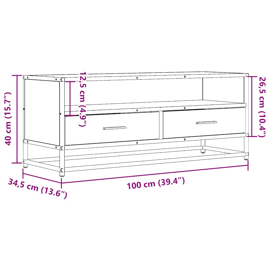 TV Stand Gray Sonoma 100 x 34.5 x 40 cm Particleboard and Metal