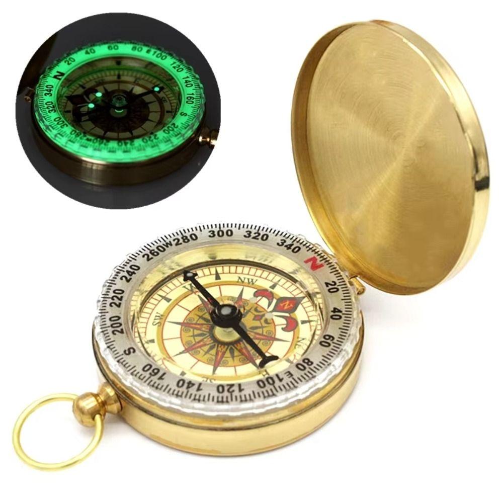 Brass Material Outdoor Compass Copper Camping Compass High-Grade Portable Pocket Compass Hiking
