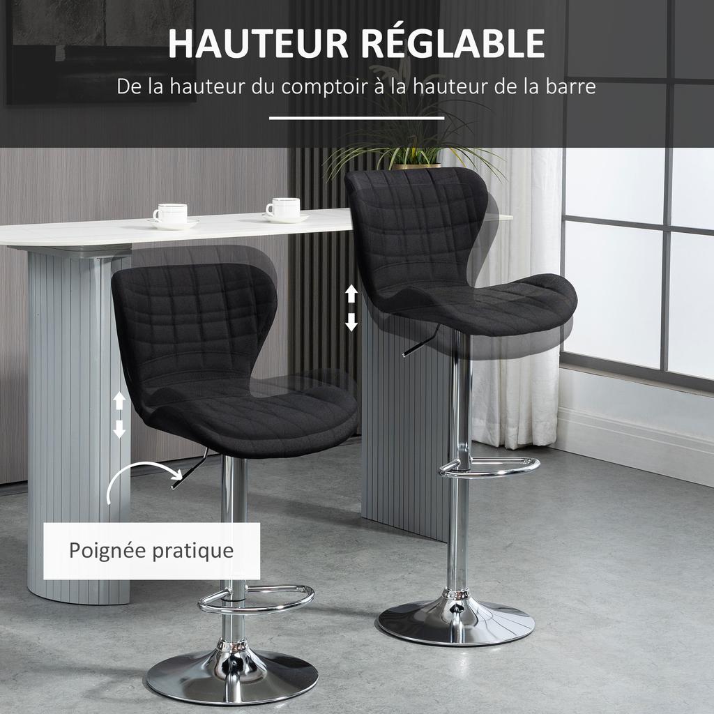Set of 2 Bar Stools Contemporary Design Adjustable Seat Height 59-81 cm 360 degrees Swivel Linen Black