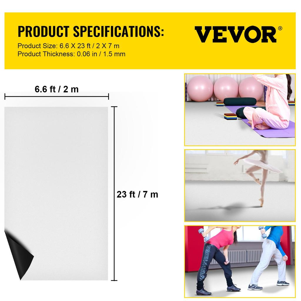 VEVOR Dance Floor, 6.6x23ft Dance Floor Roll, 0.06in Thick PVC Vinyl Dance Floor, Black/White Reversible Portable Dance Floor
