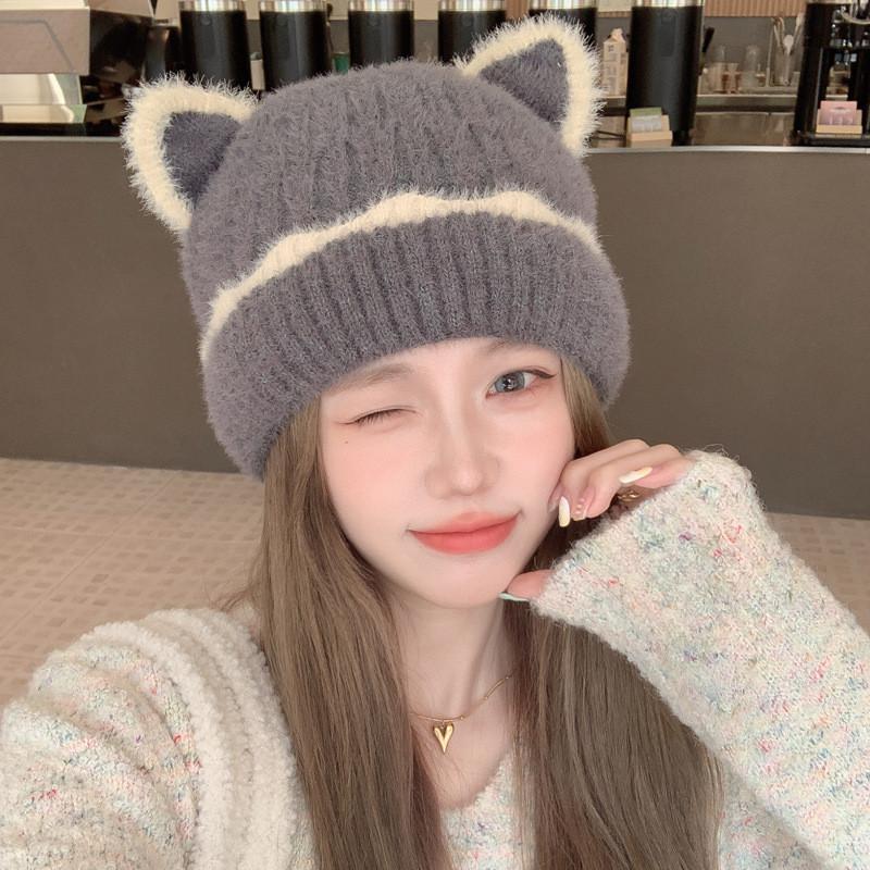 Knitted Hat For Women Winter Warmth Breathable Windproof With Cute Ear Design For Casual Wear