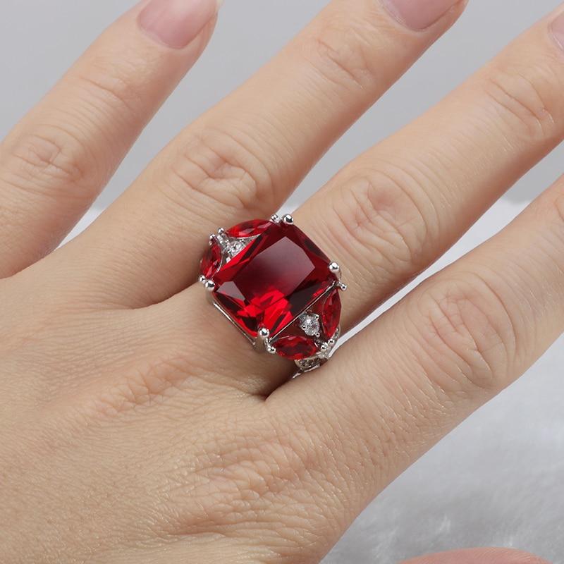 Кольцо с драгоценными камнями для женщин, модное геометрическое серебро 925, ювелирные изделия, прямоугольник 12*16 мм, рубин, циркон, женская свадебная вечеринка