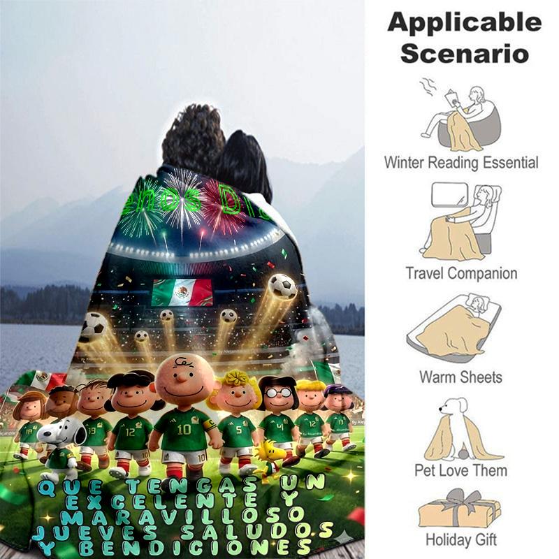 1pc Happy Peanuts Soccer Day Flannel Blanket Soft Warm Throw Blanket for Bedroom Living Room Bed Travel Camping Picnic Gift. MT71601188
