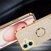 For iPhone 16 Case Crocodile Texture Leather+TPU Electroplating Phone Cover with Ring Kickstand - Black