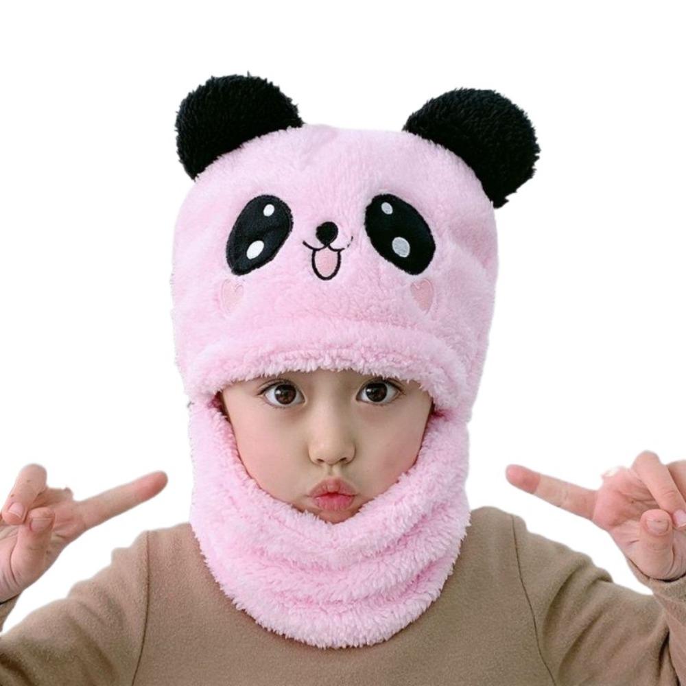 Cartoon Embroidered Children's Hats Warm Fleece Hat Warmth Thickening Neck Gaiter Set Unisex