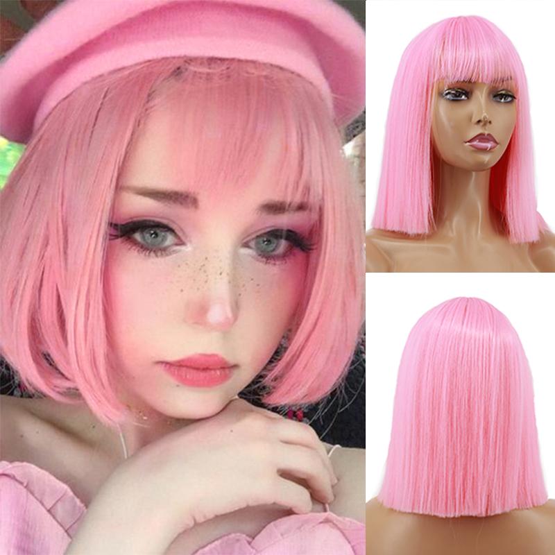 MISS WIG Женский короткий полужелтый черный прямой парик Боб с челкой, парик из синтетического волокна для женщин, повседневная одежда для косплея