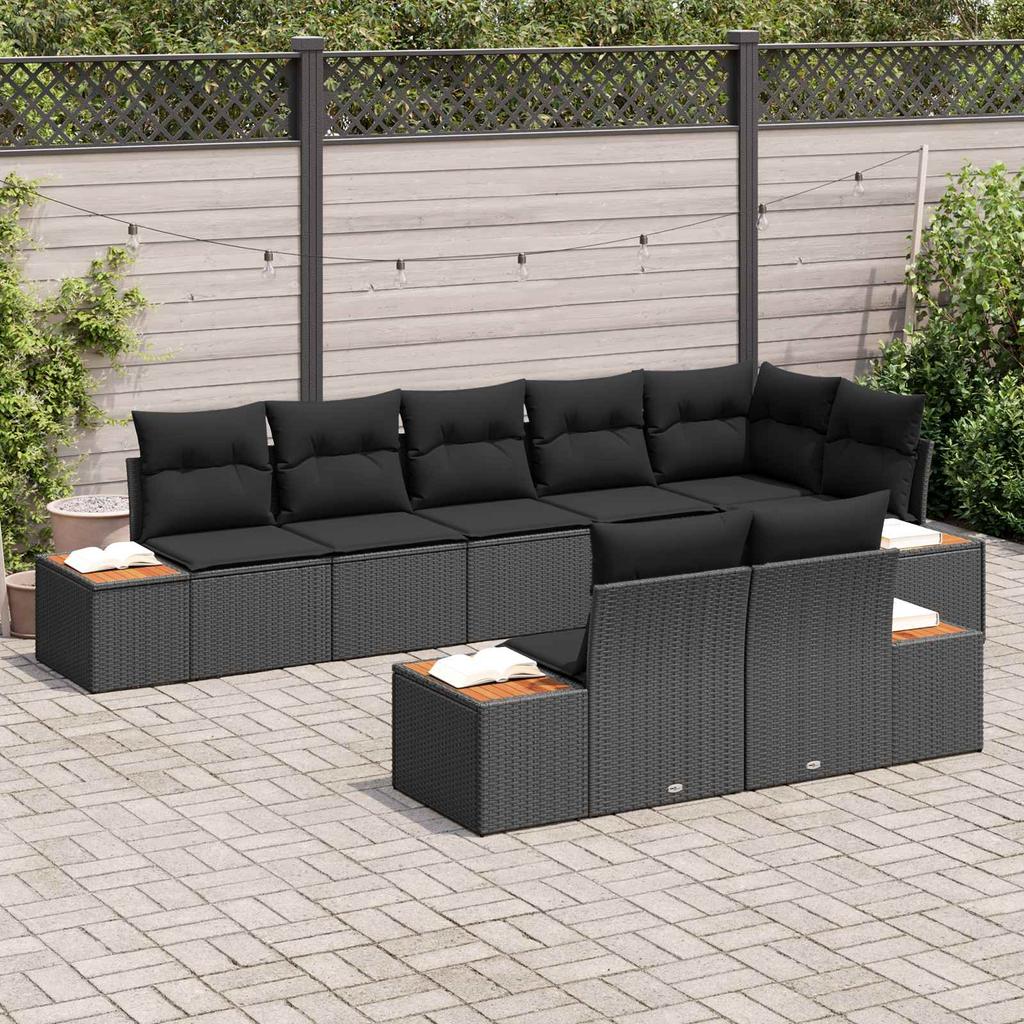 Garden Sofa Set with Cushions and Storage 8 pcs Black Poly Rattan