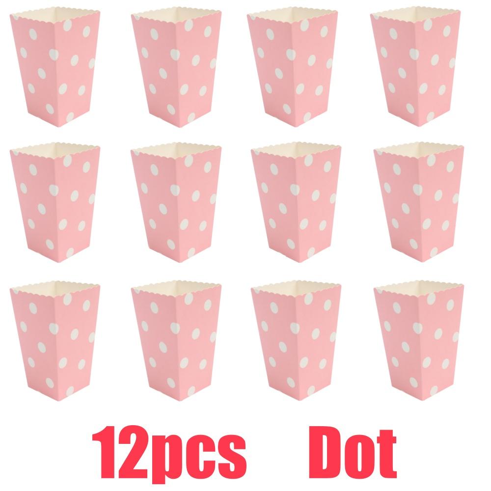 12 шт. розовых бумажных коробок для попкорна в полоску с рисунком в горошек, картонные ведра для конфет, театральные карнавальные пакеты для вечеринок на день рождения