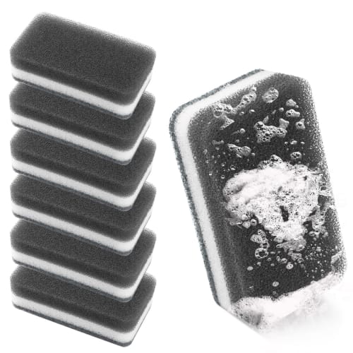 HOMEXCEL Kitchen Sponges for Dishwashing, Pack of 6, Non-Scratch, Foaming, Quick Drainage, Non-Abrasive, Long Type (Gray)