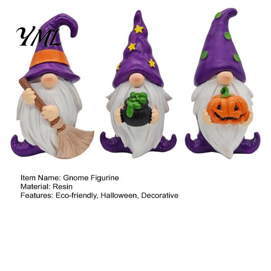 Halloween Souvenirs for Kids Gnome Resin Figurine, Broom Cauldron Pumpkin Dwarf Set Statue Desk Shelf, Spooky Holiday Party Supplies Small Room
