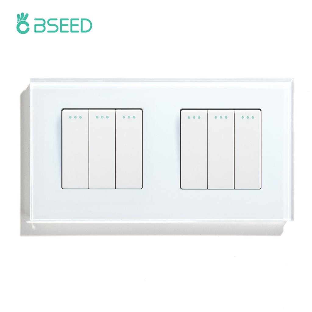 BSEED Двойные 1/2/3-клавишные настенные выключатели света 1-полюсные механические кнопочные выключатели Вкл/Выкл стеклянная панель европейский стандарт 157 мм