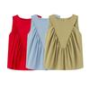 Kaslead New Arrival Women's Fashion Style Stylish Simple and Versatile Pure Color Ruched Sleeveless Vest