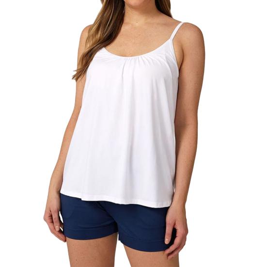 Camisole Top for Women Loose Cami Top with Built-in Padded Bra Summer Flowy Pleated Spaghetti Strap Tank Top for Daily Wear Exercise