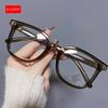 KLASSNUM Women Retro Fashion Large Frame Anti Blue Light Glasses Men Computer Blue Light Blocking Transparent Decorative Glasses