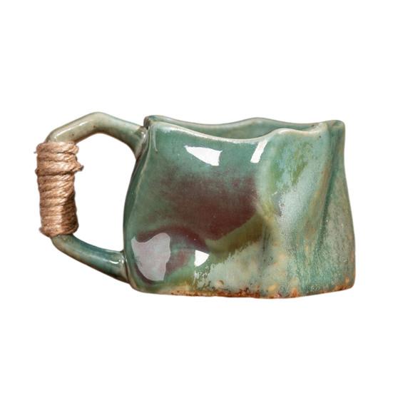 Керамическая кружка ручной работы 320 мл Винтажная чашка для чая и кофе с ротанговой ручкой Креативный спиральный дизайн Градиентная глазурь Посуда для напитков Домашний декор Подарки