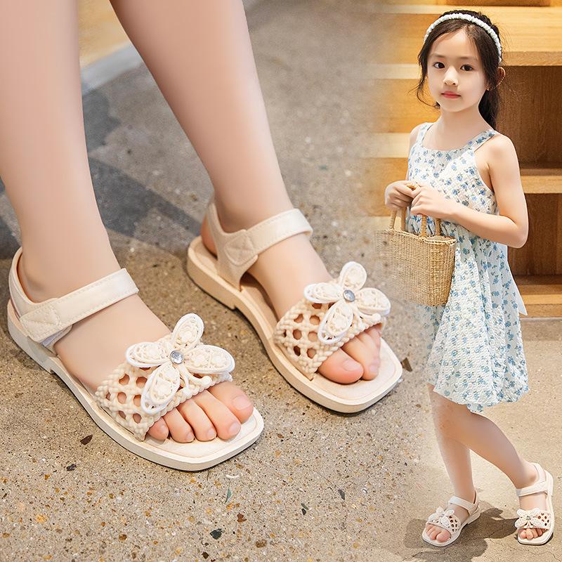 Детские сандалии. Летние нескользящие сандалии на мягкой подошве. Сандалии принцессы с милым цветочным бантом. Маленькие, средние и большие детские сандалии.