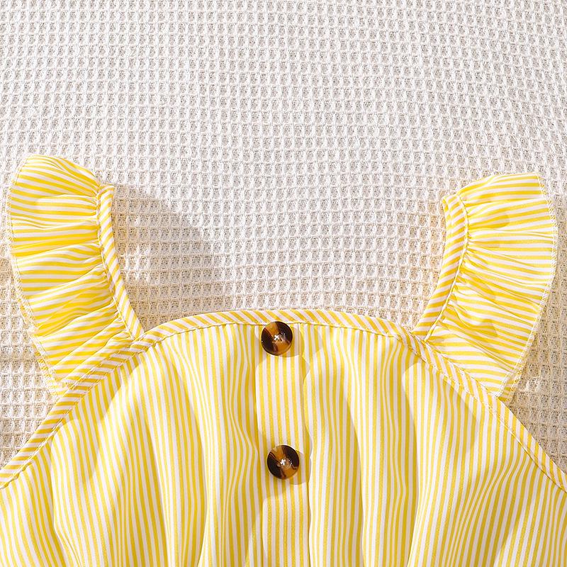 Летний полосатый комплект из майки и шорт в японском стиле для девочек (Большой ребенок) – Коллекция 2025