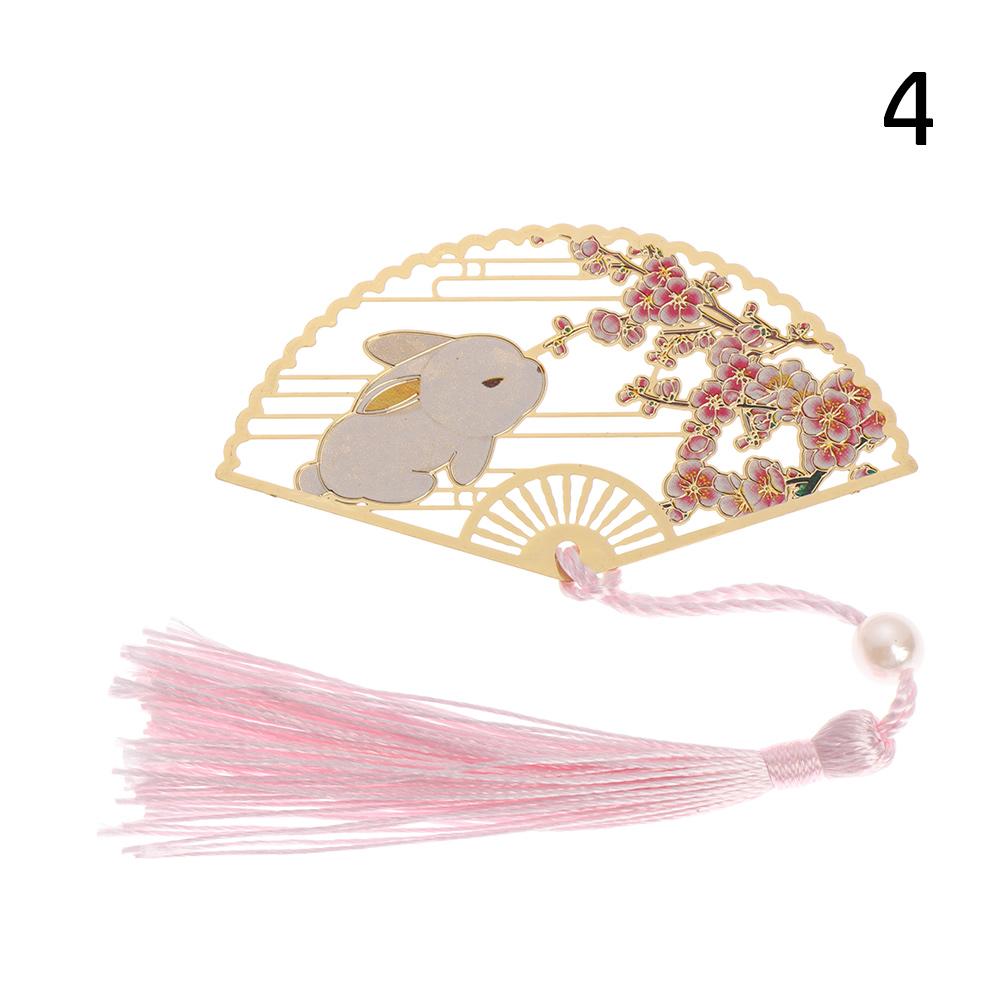 Supplies Retro Tassel Crane Flower Book Clip Brass Bookmark Folding Fan Shape Pagination Mark