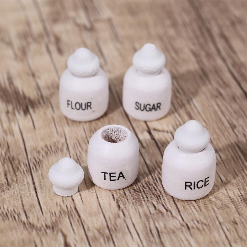 4 Part Tiny Oaken Seasoning Jar Set For Toy Furniture Realistic Kitchen Deck Hand Smoothed Safe Edges Imaginative Acting