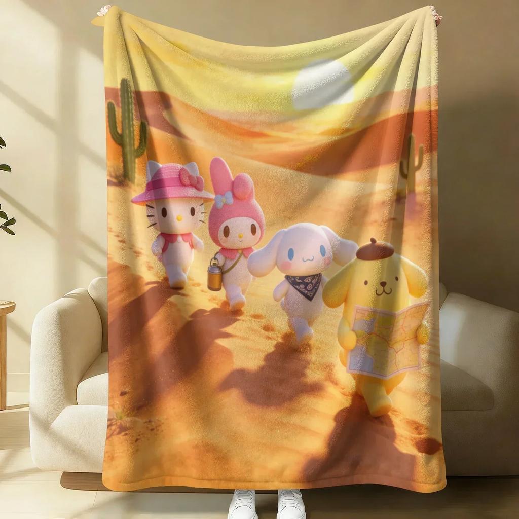 Sanrio Cute Warrior Flannel Blanket Soft Warm Fluffy Throw Home Decor Luxury Bedding Sofa Bed Cover Lightweight Summer Blanket