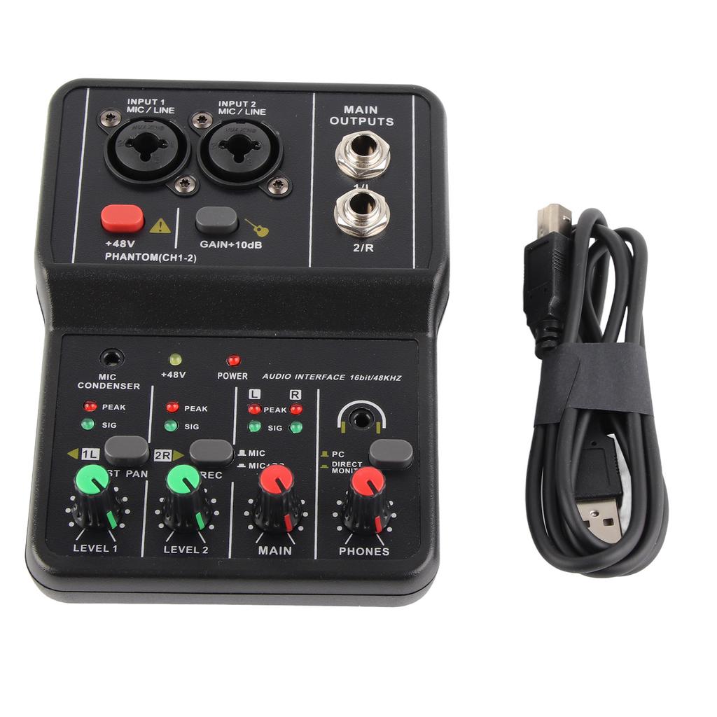 2 Channels O Mixer USB 48V Phantom Power Compact Sound Mixing Console for Music Recording Home