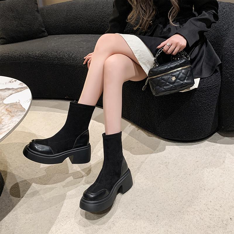 Fashion Aphixta Suede Sock Boots Women Platform 7CM High Heels Fashion Ankle Boots Autumn Winter Shoes Botas Mujer 2024 Tendencia