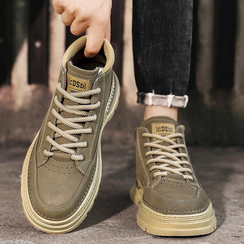 Мужская обувь Дышащая обувь для инструментов Высокое качество Уличная повседневная Высокие берцы На шнуровке Мужская обувь Модная Универсальная Ботильоны Zapatos Hombre